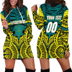 Personalized Hockeyroos Kangaroo Field Hockey Hoodie Dress Tribal Geometric Green Gold Symmetrical Pattern Design