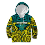 Personalized Hockeyroos Kangaroo Field Hockey Kid Hoodie Tribal Geometric Green Gold Symmetrical Pattern Design