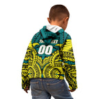 Personalized Hockeyroos Kangaroo Field Hockey Kid Hoodie Tribal Geometric Green Gold Symmetrical Pattern Design