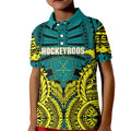 Personalized Hockeyroos Kangaroo Field Hockey Kid Polo Shirt Tribal Geometric Green Gold Symmetrical Pattern Design