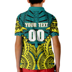 Personalized Hockeyroos Kangaroo Field Hockey Kid Polo Shirt Tribal Geometric Green Gold Symmetrical Pattern Design