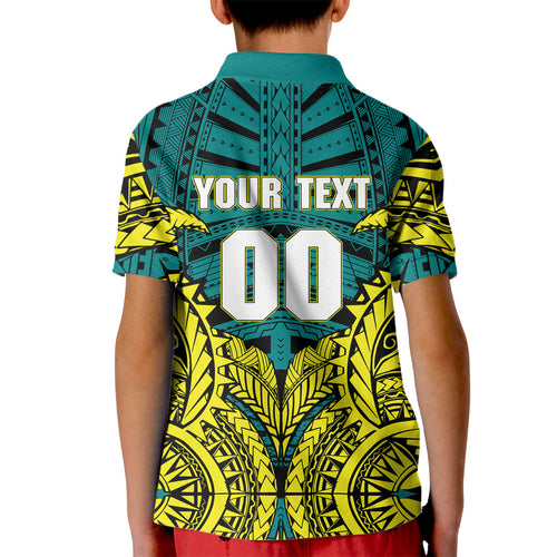 Personalized Hockeyroos Kangaroo Field Hockey Kid Polo Shirt Tribal Geometric Green Gold Symmetrical Pattern Design