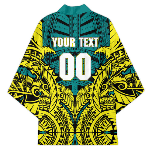 Personalized Hockeyroos Kangaroo Field Hockey Kimono Tribal Geometric Green Gold Symmetrical Pattern Design