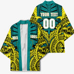 Personalized Hockeyroos Kangaroo Field Hockey Kimono Tribal Geometric Green Gold Symmetrical Pattern Design