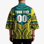 Personalized Hockeyroos Kangaroo Field Hockey Kimono Tribal Geometric Green Gold Symmetrical Pattern Design