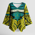 Personalized Hockeyroos Kangaroo Field Hockey Kimono Sleeve Blouse Tribal Geometric Green Gold Symmetrical Pattern Design