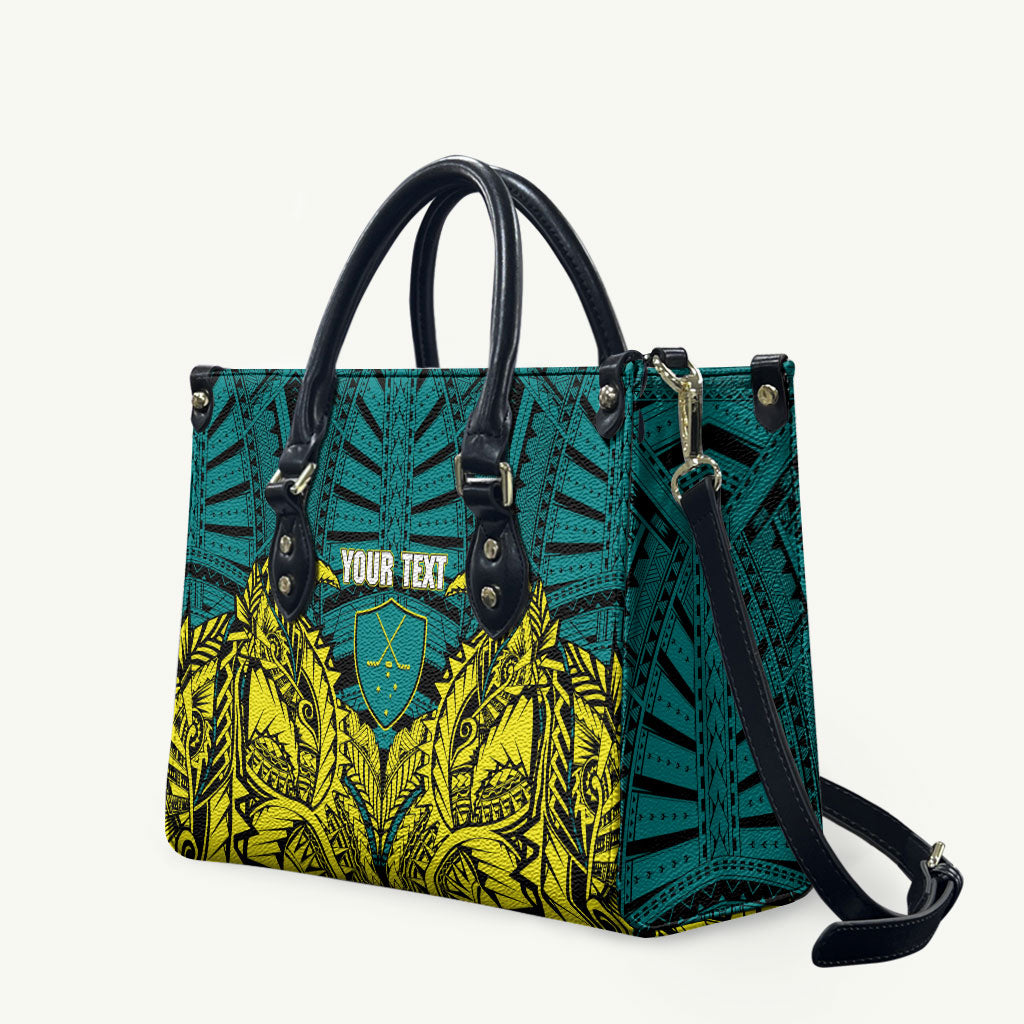 Personalized Hockeyroos Kangaroo Field Hockey Leather Bag Tribal Geometric Green Gold Symmetrical Pattern Design