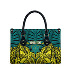 Personalized Hockeyroos Kangaroo Field Hockey Leather Bag Tribal Geometric Green Gold Symmetrical Pattern Design