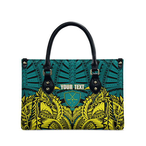 Personalized Hockeyroos Kangaroo Field Hockey Leather Bag Tribal Geometric Green Gold Symmetrical Pattern Design