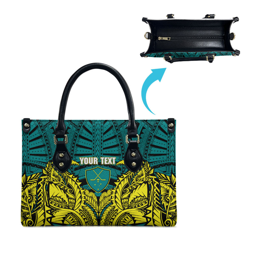 Personalized Hockeyroos Kangaroo Field Hockey Leather Bag Tribal Geometric Green Gold Symmetrical Pattern Design