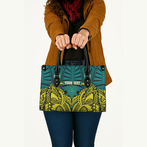 Personalized Hockeyroos Kangaroo Field Hockey Leather Bag Tribal Geometric Green Gold Symmetrical Pattern Design