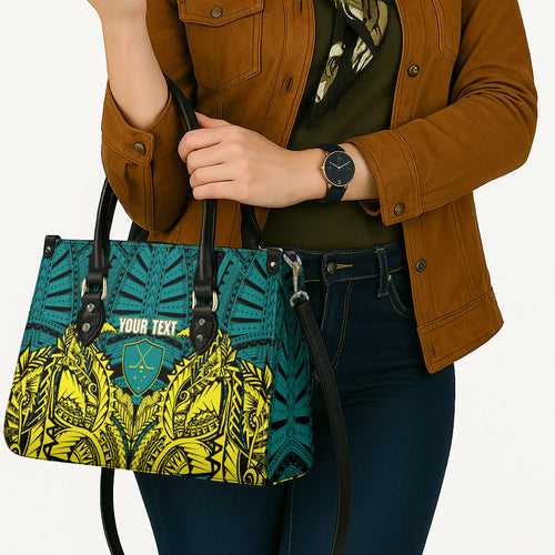 Personalized Hockeyroos Kangaroo Field Hockey Leather Bag Tribal Geometric Green Gold Symmetrical Pattern Design
