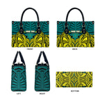Personalized Hockeyroos Kangaroo Field Hockey Leather Bag Tribal Geometric Green Gold Symmetrical Pattern Design