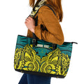 Personalized Hockeyroos Kangaroo Field Hockey Leather Tote Bag Tribal Geometric Green Gold Symmetrical Pattern Design