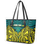 Personalized Hockeyroos Kangaroo Field Hockey Leather Tote Bag Tribal Geometric Green Gold Symmetrical Pattern Design