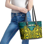Personalized Hockeyroos Kangaroo Field Hockey Leather Tote Bag Tribal Geometric Green Gold Symmetrical Pattern Design