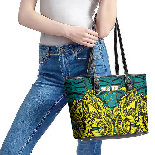 Personalized Hockeyroos Kangaroo Field Hockey Leather Tote Bag Tribal Geometric Green Gold Symmetrical Pattern Design