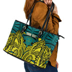 Personalized Hockeyroos Kangaroo Field Hockey Leather Tote Bag Tribal Geometric Green Gold Symmetrical Pattern Design
