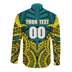 Personalized Hockeyroos Kangaroo Field Hockey Long Sleeve Button Shirt Tribal Geometric Green Gold Symmetrical Pattern Design