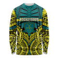 Personalized Hockeyroos Kangaroo Field Hockey Long Sleeve Shirt Tribal Geometric Green Gold Symmetrical Pattern Design