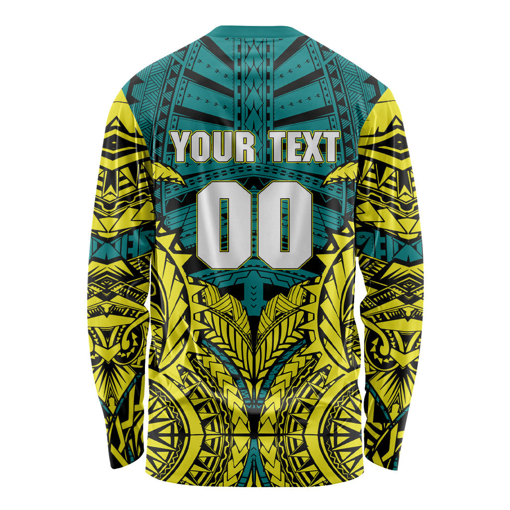 Personalized Hockeyroos Kangaroo Field Hockey Long Sleeve Shirt Tribal Geometric Green Gold Symmetrical Pattern Design