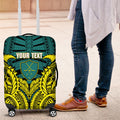 Personalized Hockeyroos Kangaroo Field Hockey Luggage Cover Tribal Geometric Green Gold Symmetrical Pattern Design