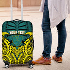 Personalized Hockeyroos Kangaroo Field Hockey Luggage Cover Tribal Geometric Green Gold Symmetrical Pattern Design