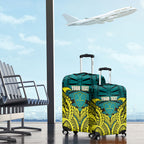 Personalized Hockeyroos Kangaroo Field Hockey Luggage Cover Tribal Geometric Green Gold Symmetrical Pattern Design