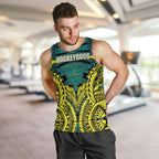 Personalized Hockeyroos Kangaroo Field Hockey Men Tank Top Tribal Geometric Green Gold Symmetrical Pattern Design