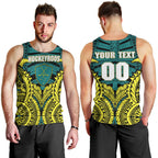 Personalized Hockeyroos Kangaroo Field Hockey Men Tank Top Tribal Geometric Green Gold Symmetrical Pattern Design
