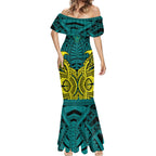 Personalized Hockeyroos Kangaroo Field Hockey Mermaid Dress Tribal Geometric Green Gold Symmetrical Pattern Design