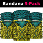 Personalized Hockeyroos Kangaroo Field Hockey Neck Gaiter Tribal Geometric Green Gold Symmetrical Pattern Design