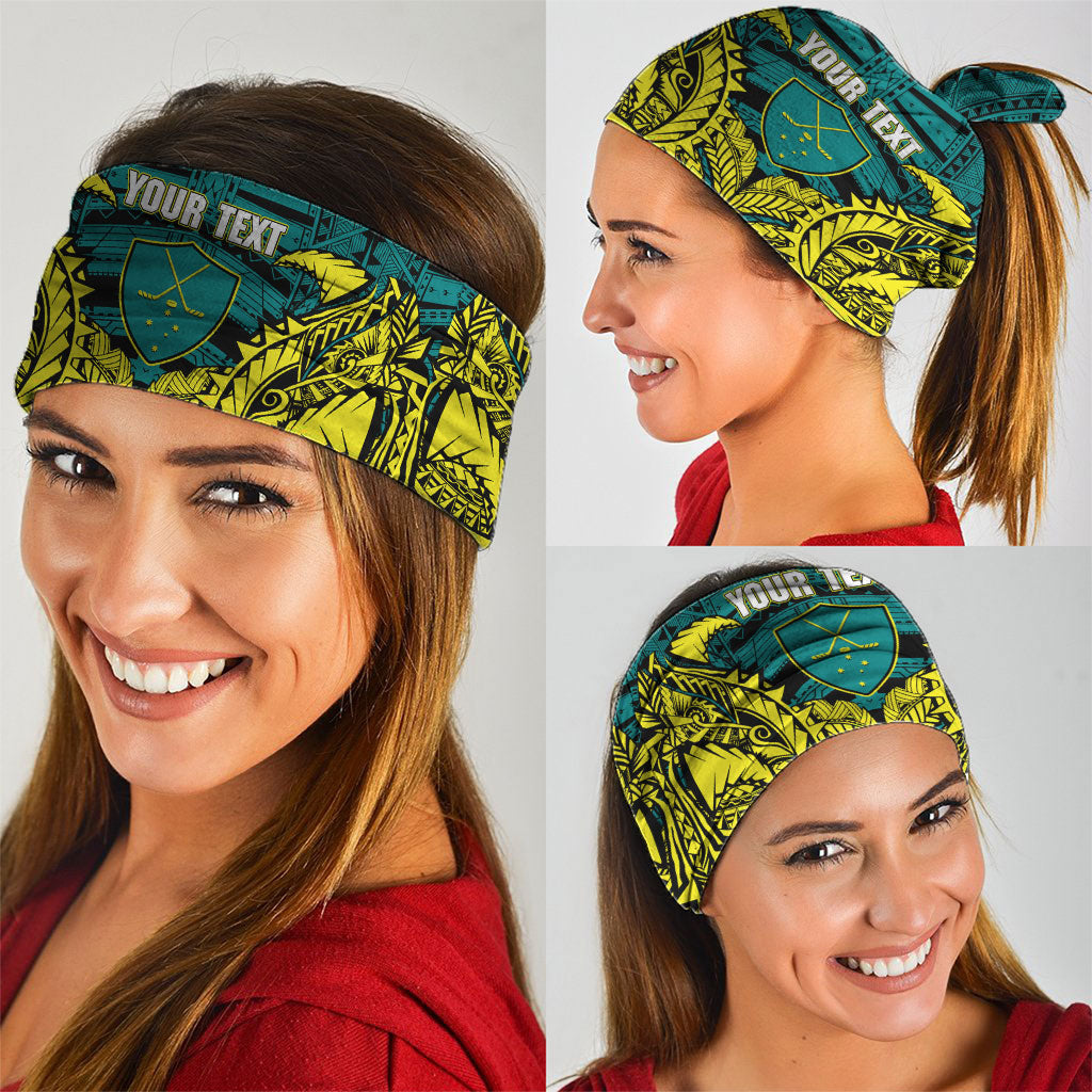 Personalized Hockeyroos Kangaroo Field Hockey Neck Gaiter Tribal Geometric Green Gold Symmetrical Pattern Design