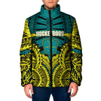 Personalized Hockeyroos Kangaroo Field Hockey Padded Jacket Tribal Geometric Green Gold Symmetrical Pattern Design