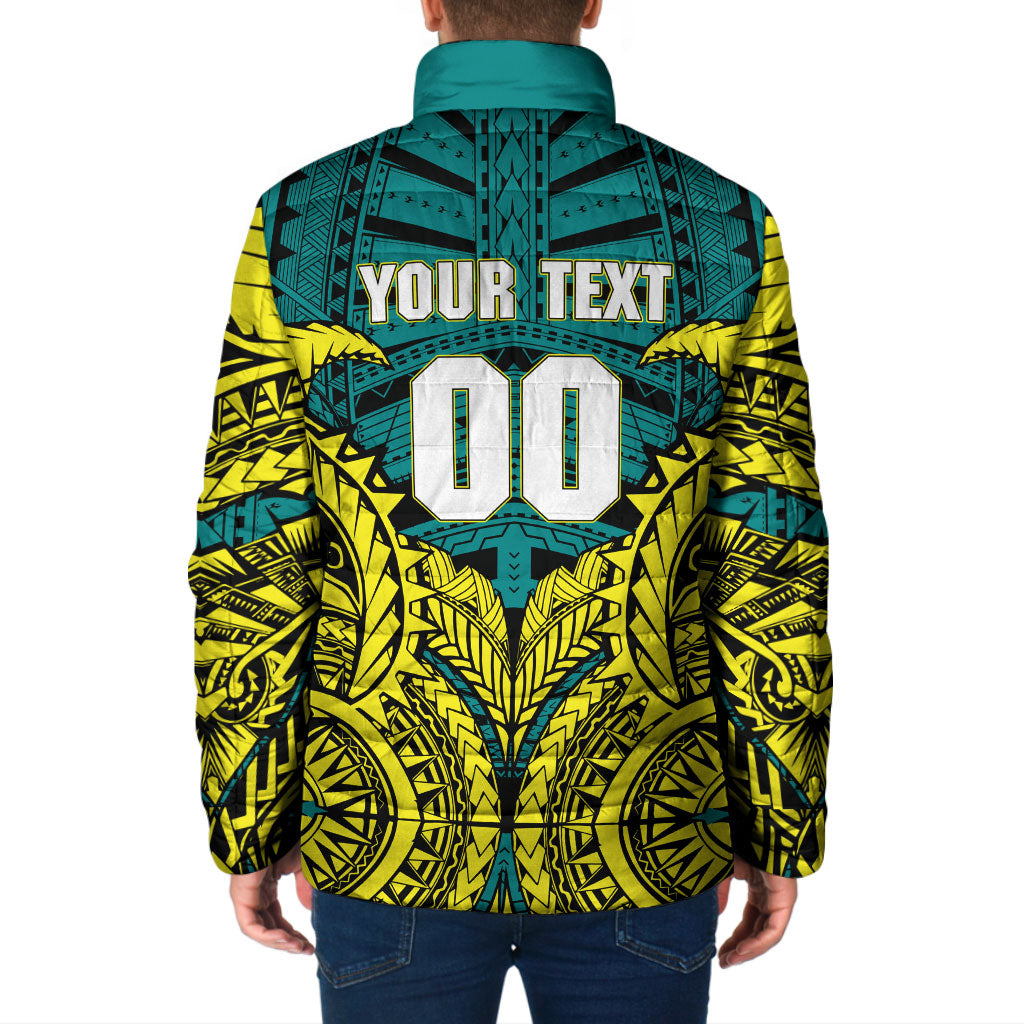 Personalized Hockeyroos Kangaroo Field Hockey Padded Jacket Tribal Geometric Green Gold Symmetrical Pattern Design
