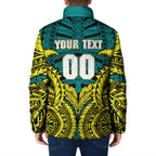 Personalized Hockeyroos Kangaroo Field Hockey Padded Jacket Tribal Geometric Green Gold Symmetrical Pattern Design