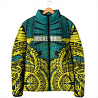 Personalized Hockeyroos Kangaroo Field Hockey Padded Jacket Tribal Geometric Green Gold Symmetrical Pattern Design