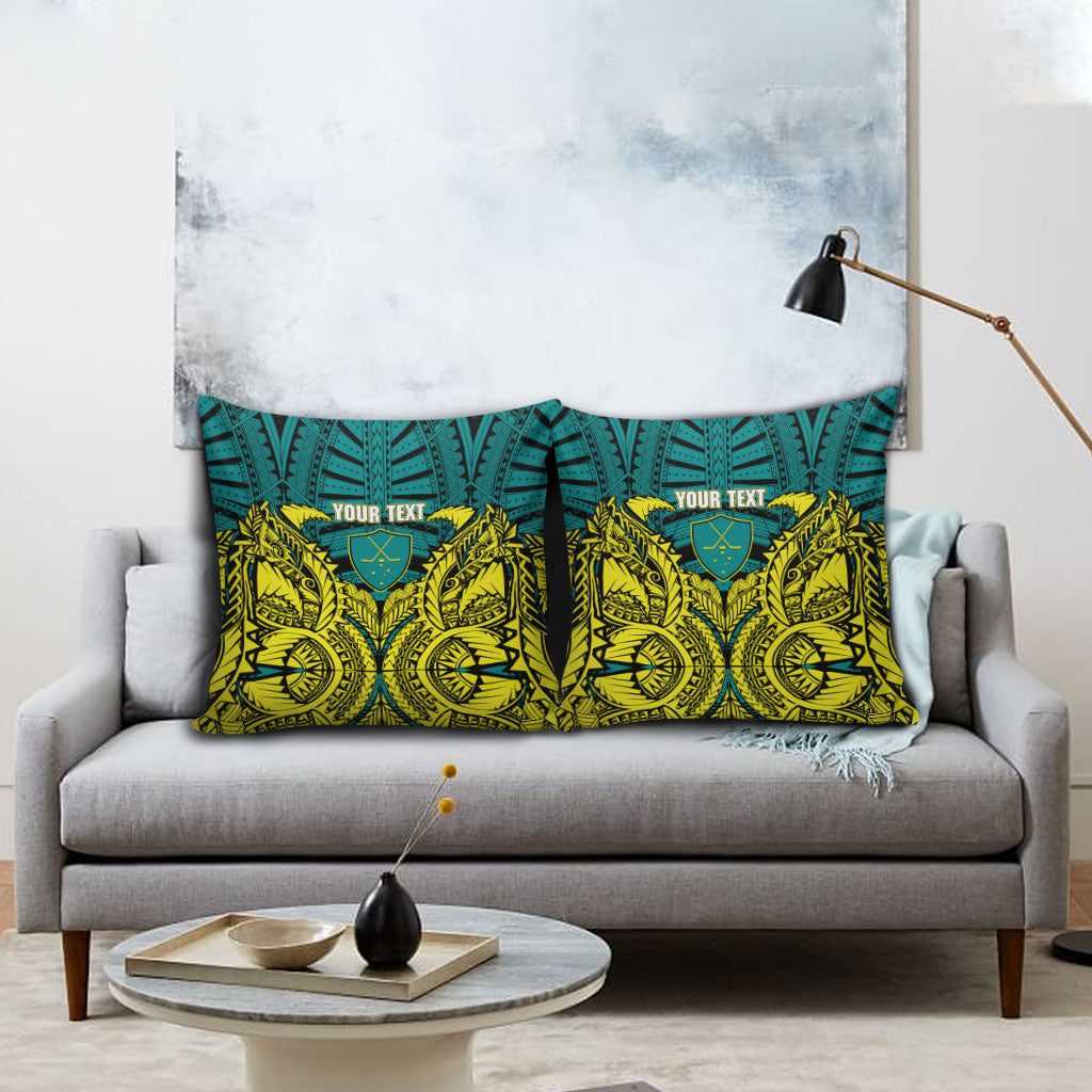 Personalized Hockeyroos Kangaroo Field Hockey Pillow Cover Tribal Geometric Green Gold Symmetrical Pattern Design