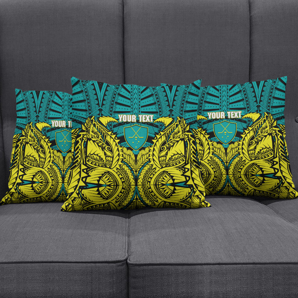 Personalized Hockeyroos Kangaroo Field Hockey Pillow Cover Tribal Geometric Green Gold Symmetrical Pattern Design