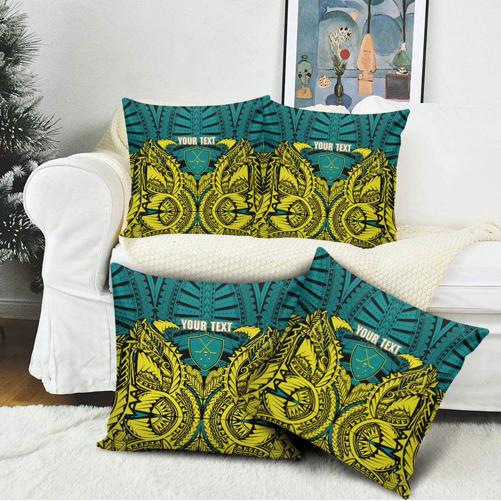 Personalized Hockeyroos Kangaroo Field Hockey Pillow Cover Tribal Geometric Green Gold Symmetrical Pattern Design