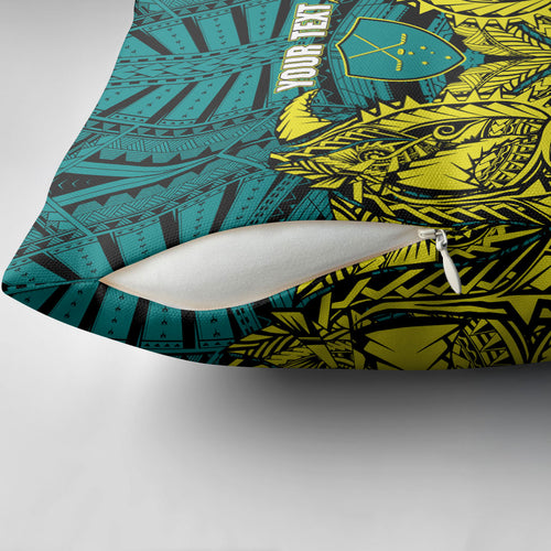 Personalized Hockeyroos Kangaroo Field Hockey Pillow Cover Tribal Geometric Green Gold Symmetrical Pattern Design