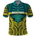 Personalized Hockeyroos Kangaroo Field Hockey Polo Shirt Tribal Geometric Green Gold Symmetrical Pattern Design