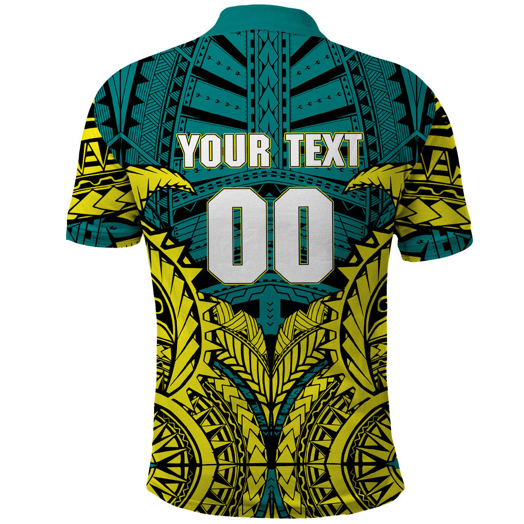 Personalized Hockeyroos Kangaroo Field Hockey Polo Shirt Tribal Geometric Green Gold Symmetrical Pattern Design