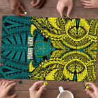 Personalized Hockeyroos Kangaroo Field Hockey Puzzle Tribal Geometric Green Gold Symmetrical Pattern Design