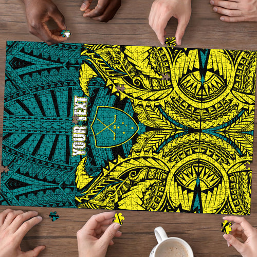 Personalized Hockeyroos Kangaroo Field Hockey Puzzle Tribal Geometric Green Gold Symmetrical Pattern Design