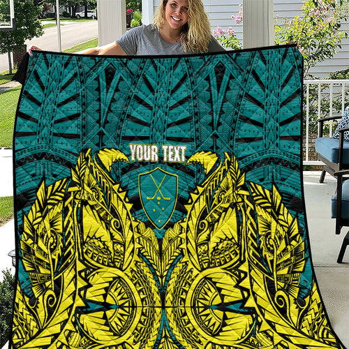 Personalized Hockeyroos Kangaroo Field Hockey Quilt Tribal Geometric Green Gold Symmetrical Pattern Design