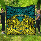 Personalized Hockeyroos Kangaroo Field Hockey Quilt Tribal Geometric Green Gold Symmetrical Pattern Design
