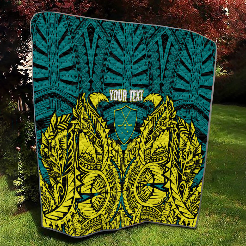 Personalized Hockeyroos Kangaroo Field Hockey Quilt Tribal Geometric Green Gold Symmetrical Pattern Design