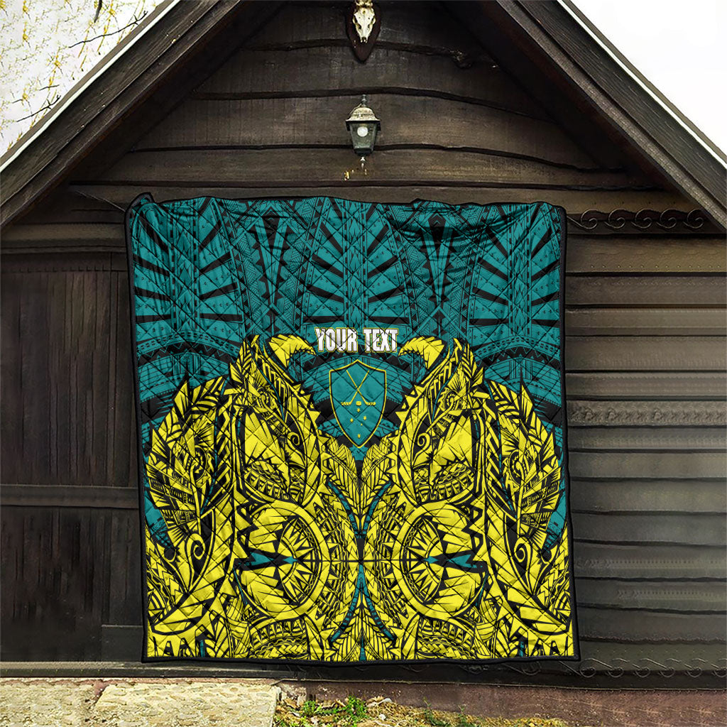 Personalized Hockeyroos Kangaroo Field Hockey Quilt Tribal Geometric Green Gold Symmetrical Pattern Design