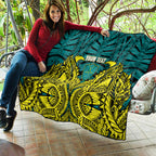 Personalized Hockeyroos Kangaroo Field Hockey Quilt Tribal Geometric Green Gold Symmetrical Pattern Design